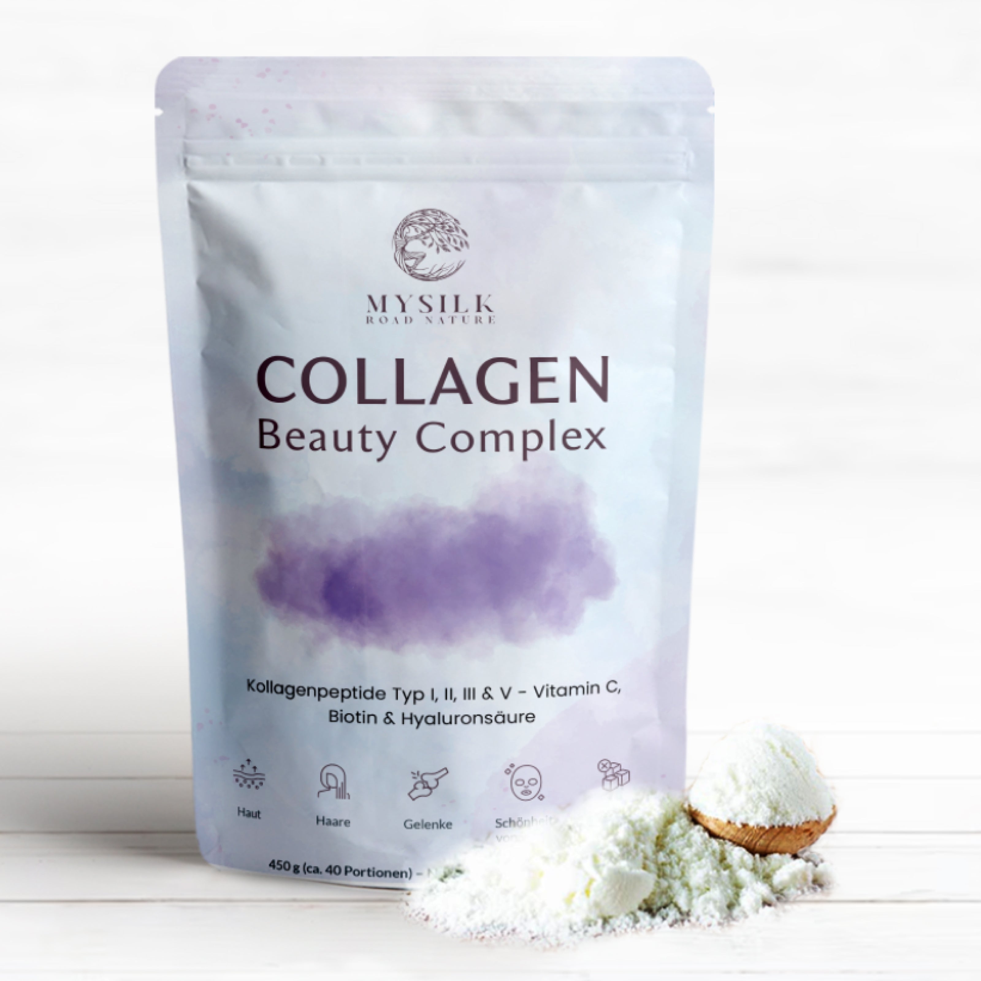 Kollagenpulver und Kapseln mit Vitamin C, Biotin und Hyaluronsäure von MySilkRoadNature