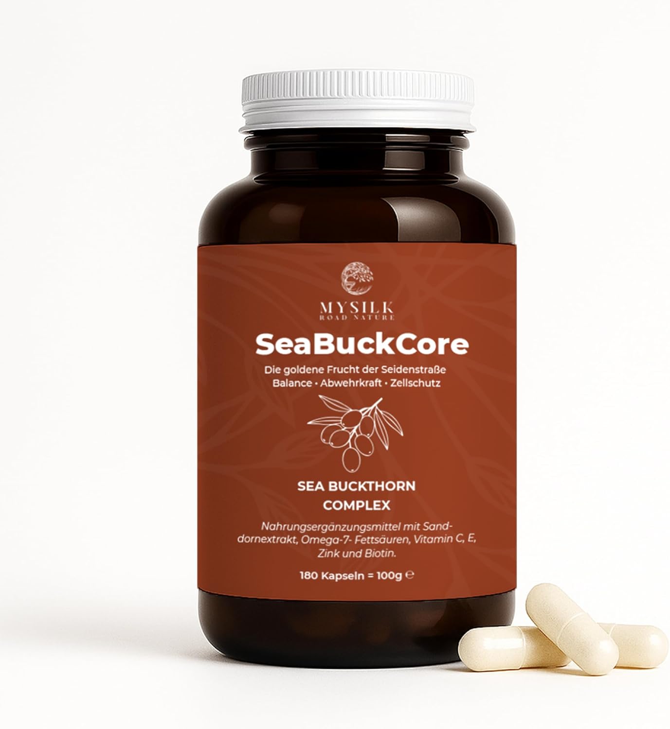 SeaBuckCore™ Sanddornöl-Komplex – Omega-7, Vitamin C, Vitamin E, Zink & Biotin | 180 vegane Kapseln für Immunsystem & Zellschutz