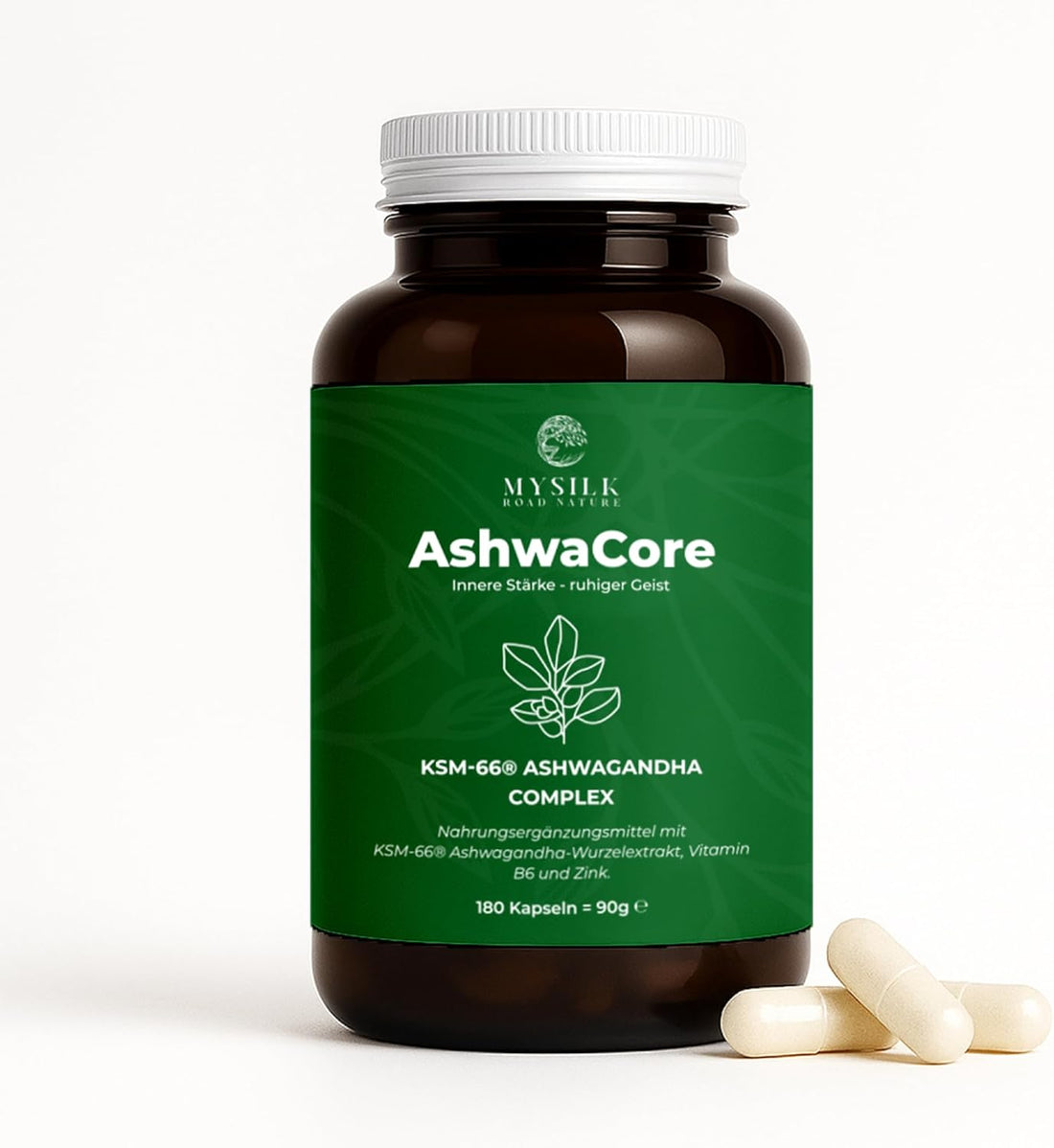 AshwaCore Ashwagandha KSM-66 600 mg mit Zink und Vitamin B6, 180 Kapseln von MySilkRoadNature