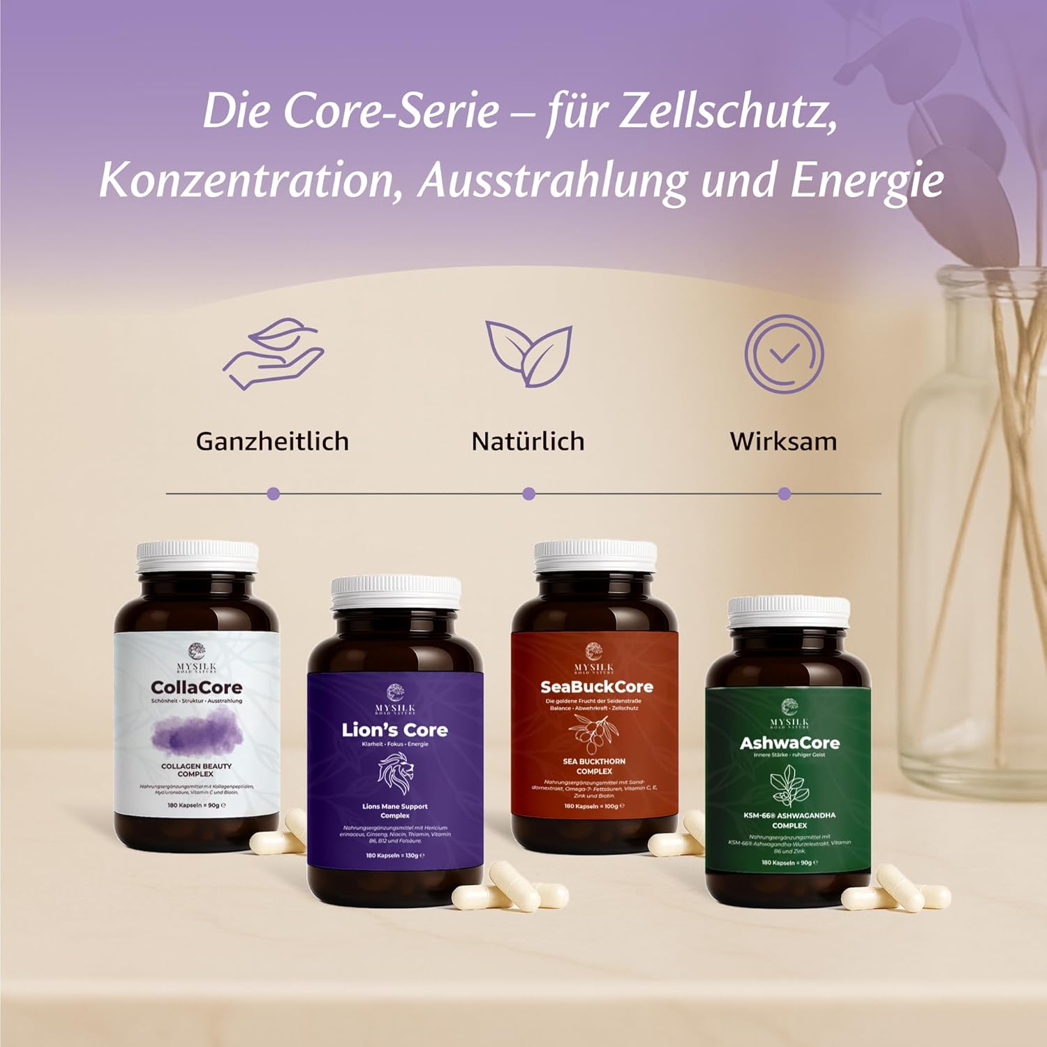 CollaCore™ Kollagen Kapseln – Multi-Typ (I, II, III & V) Peptide mit Biotin & Hyaluronsäure | 180 Kapseln – MySilkRoadNature