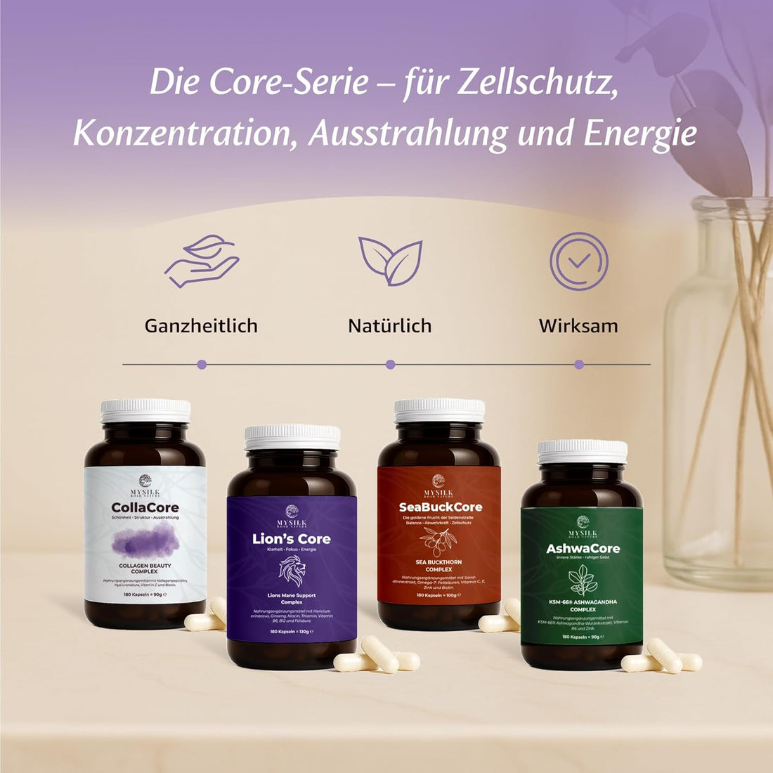 CollaCore™ Kollagen Kapseln – Multi-Typ (I, II, III & V) Peptide mit Biotin & Hyaluronsäure | Haut, Haare & Nägel | 180 Kapseln – MySilkRoadNature