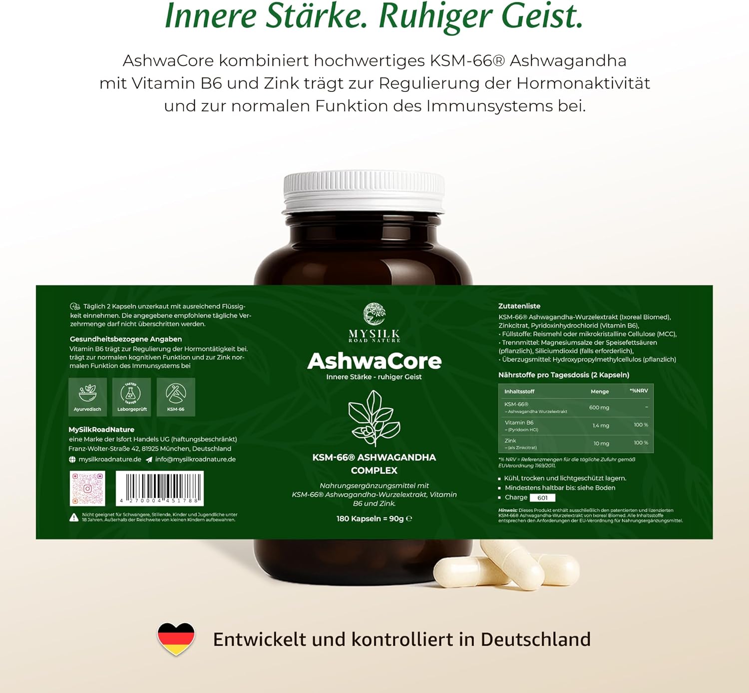 AshwaCore Ashwagandha KSM-66 600 mg mit Zink und B6 – Produktansicht 2