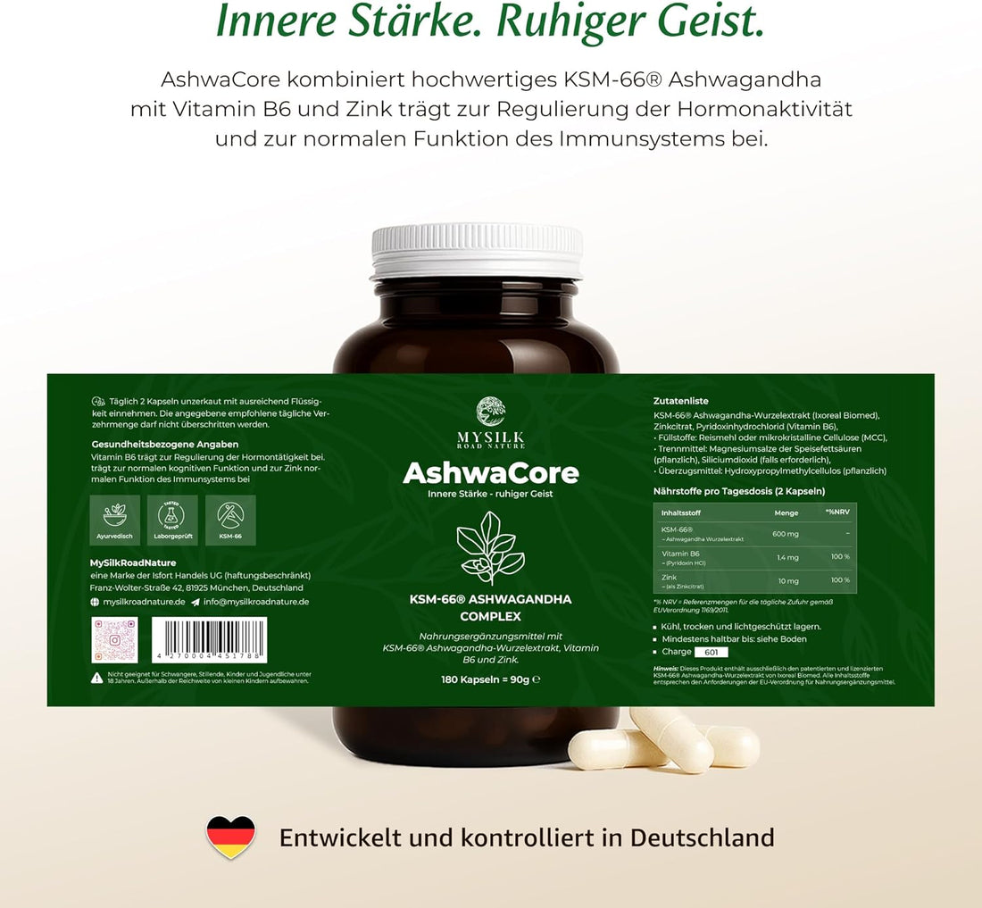AshwaCore Ashwagandha KSM-66 600 mg mit Zink und B6 – Produktansicht 2