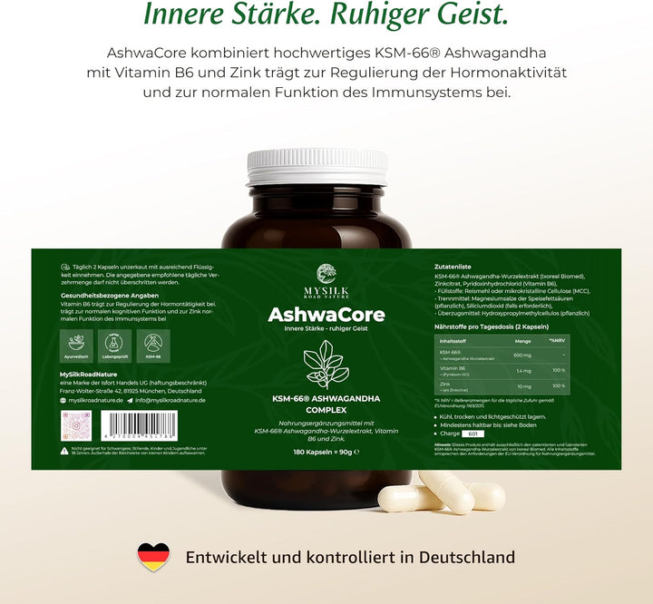 AshwaCore Ashwagandha KSM-66 600 mg mit Zink und B6 – Produktansicht 2