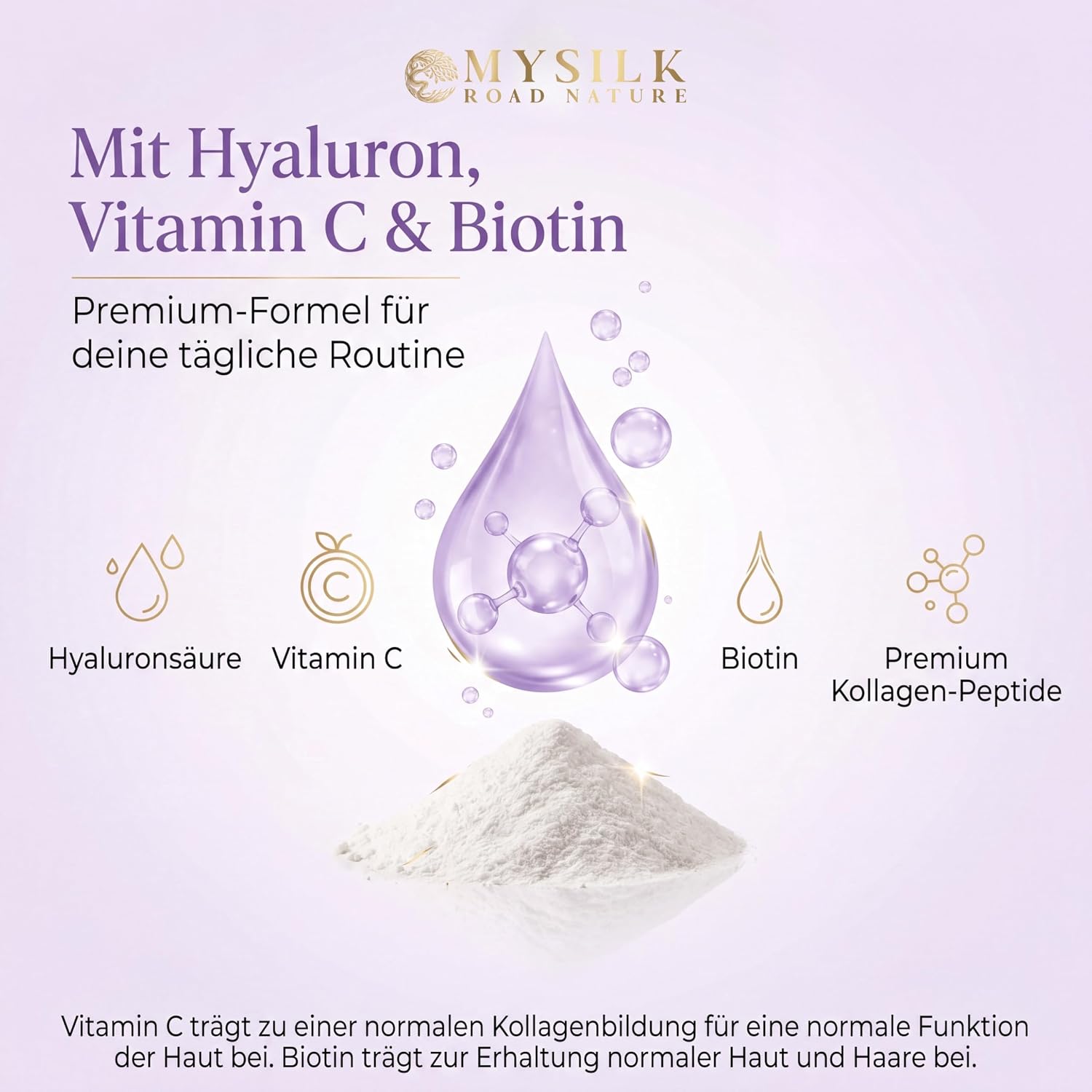 Kollagenpulver – mit Hyaluronsäure, Vitamin C und Biotin