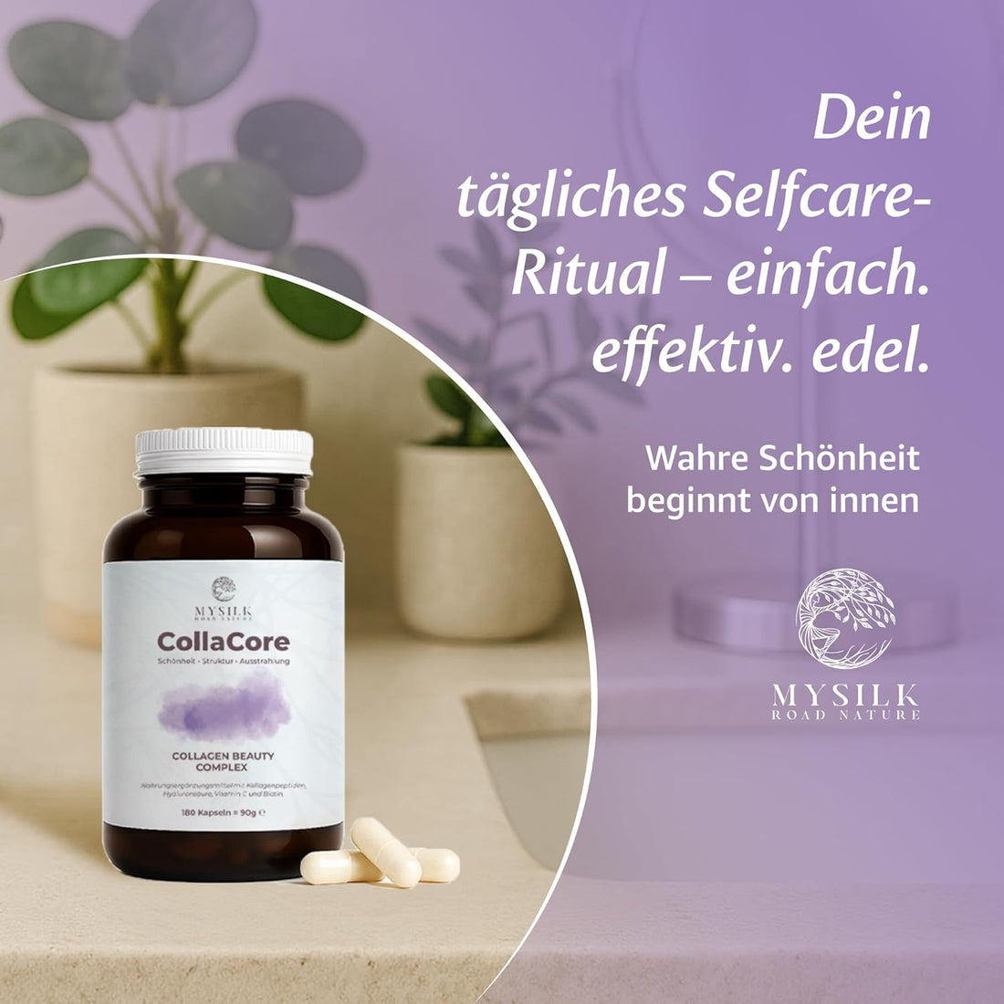 CollaCore™ Kollagen Kapseln – Multi-Typ (I, II, III & V) Peptide mit Biotin & Hyaluronsäure | Haut, Haare & Nägel | 180 Kapseln – MySilkRoadNature
