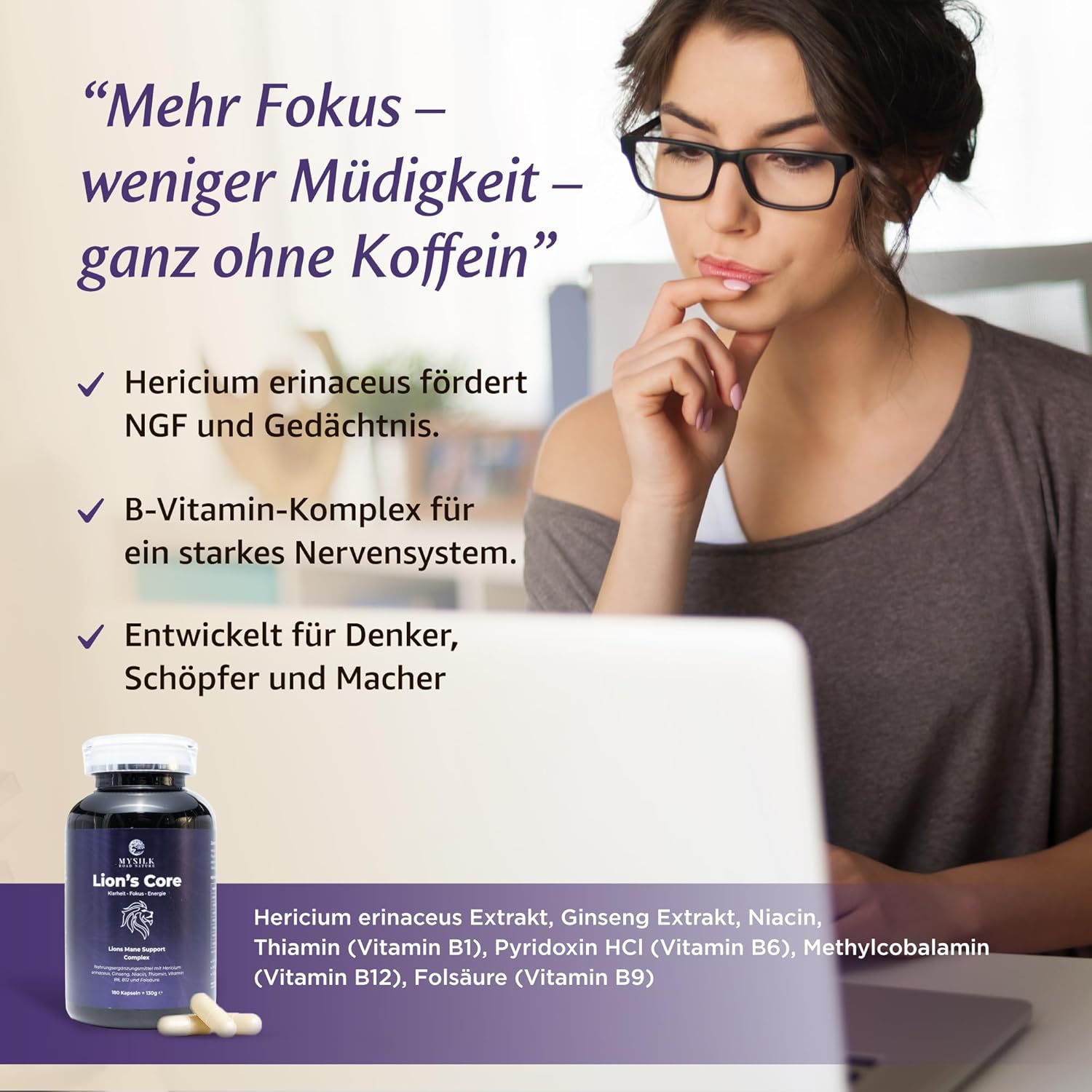 LionsCore™ – Lion’s Mane & Ginseng Komplex mit B-Vitaminen | 180 Kapseln