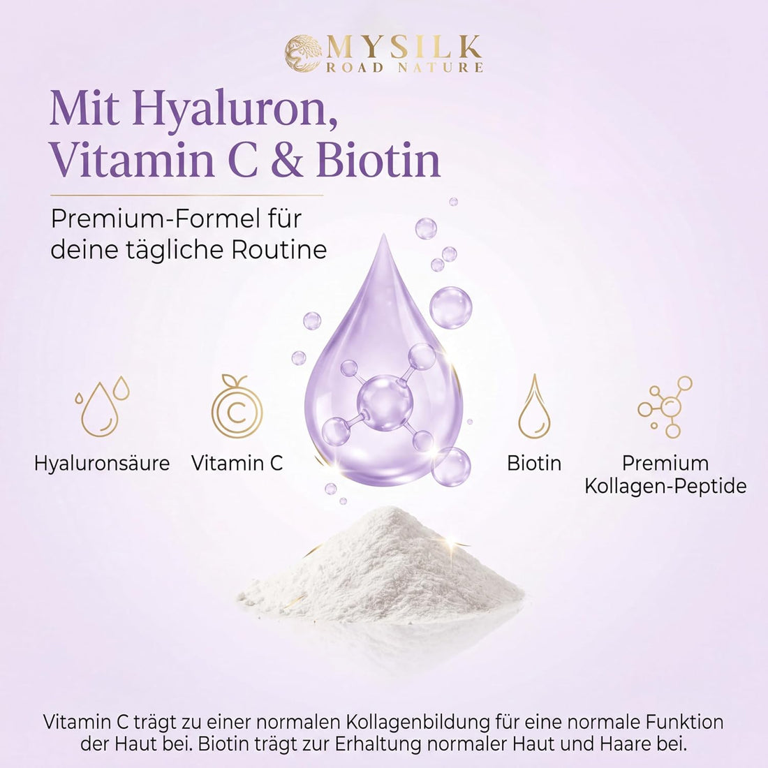 Kollagenpulver – mit Hyaluronsäure, Vitamin C und Biotin