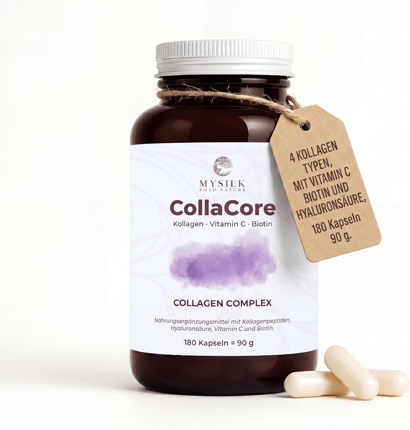 CollaCore Kollagen Kapseln – Multi-Typ I, II, III & V Peptide mit Biotin und Hyaluronsäure, 180 Kapseln von MySilkRoadNature