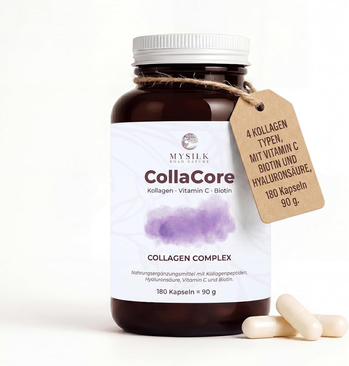 CollaCore Kollagen Kapseln – Multi-Typ I, II, III & V Peptide mit Biotin und Hyaluronsäure, 180 Kapseln von MySilkRoadNature