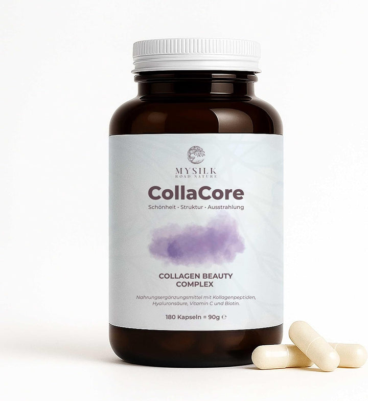 CollaCore™ Kollagen Kapseln – Multi-Typ (I, II, III & V) Peptide mit Biotin & Hyaluronsäure | Haut, Haare & Nägel | 180 Kapseln – MySilkRoadNature