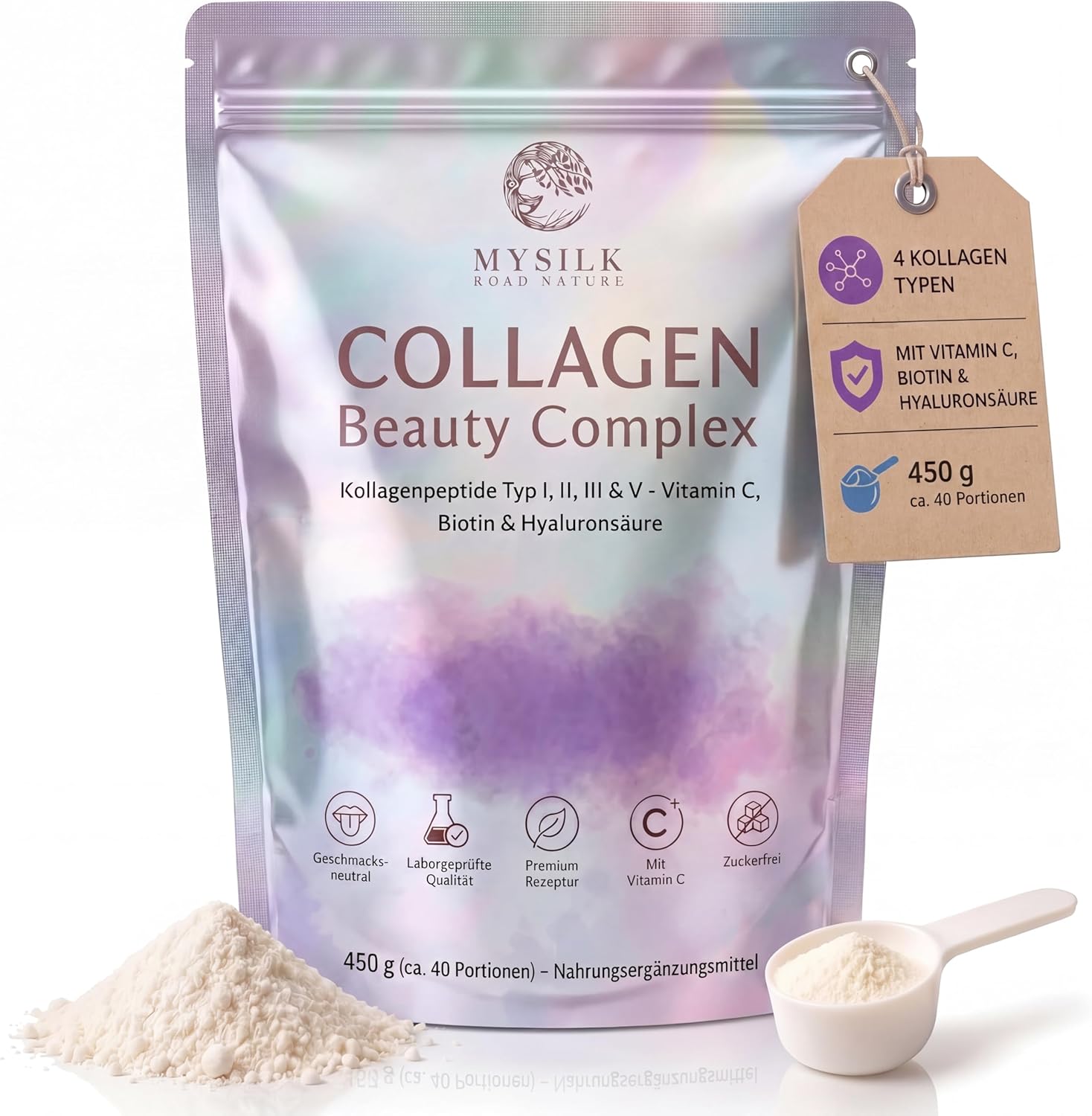 Collagen Beauty Complex – Kollagenpeptide Typ I, II, III & V mit Vitamin C, Biotin und Hyaluronsäure von MySilkRoadNature