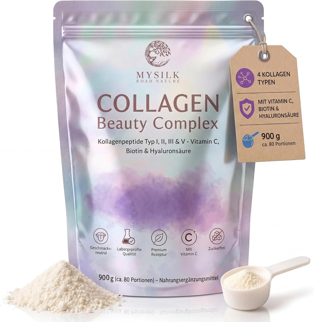Kollagenpulver Typ I–V 900 g von MySilkRoadNature – Beutel