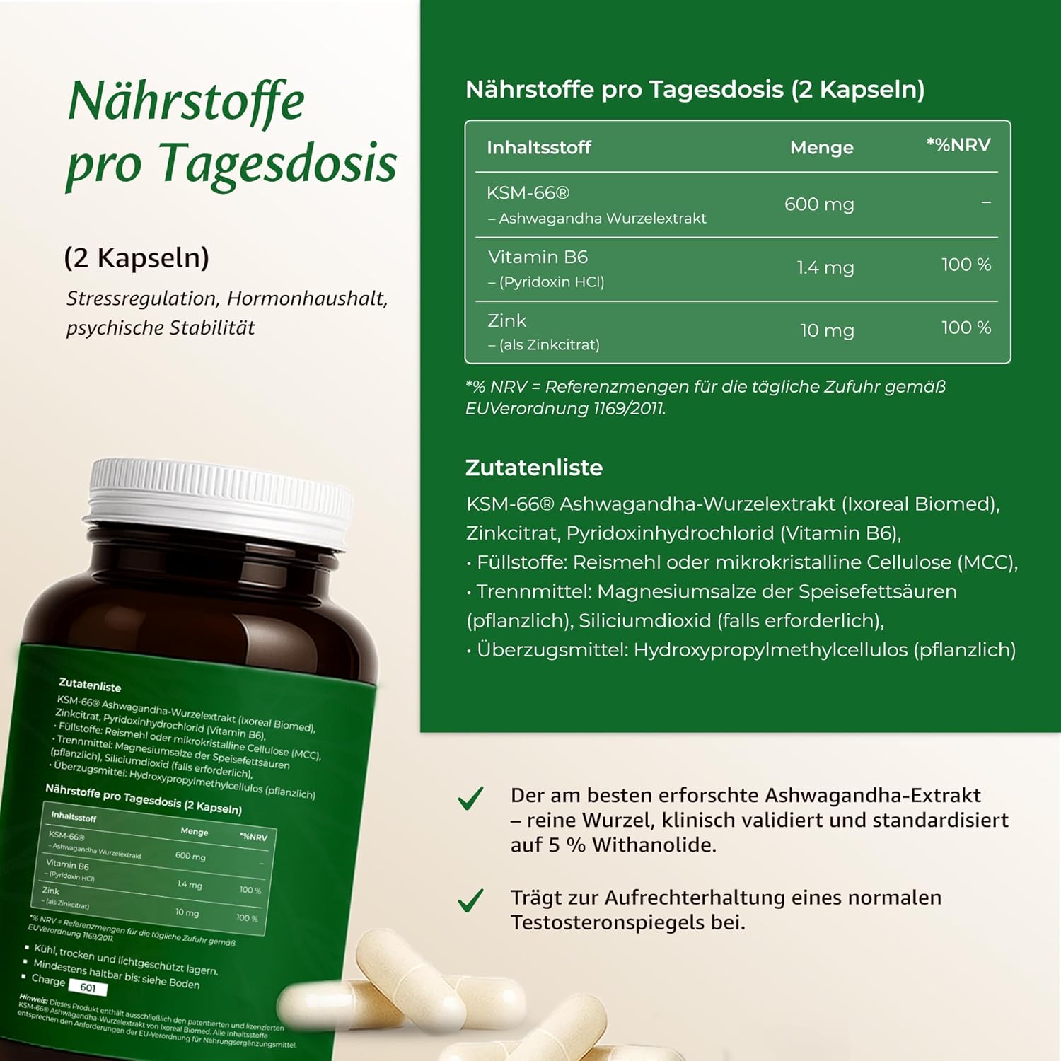 AshwaCore Ashwagandha KSM-66 600 mg mit Zink und B6 – Produktansicht 6