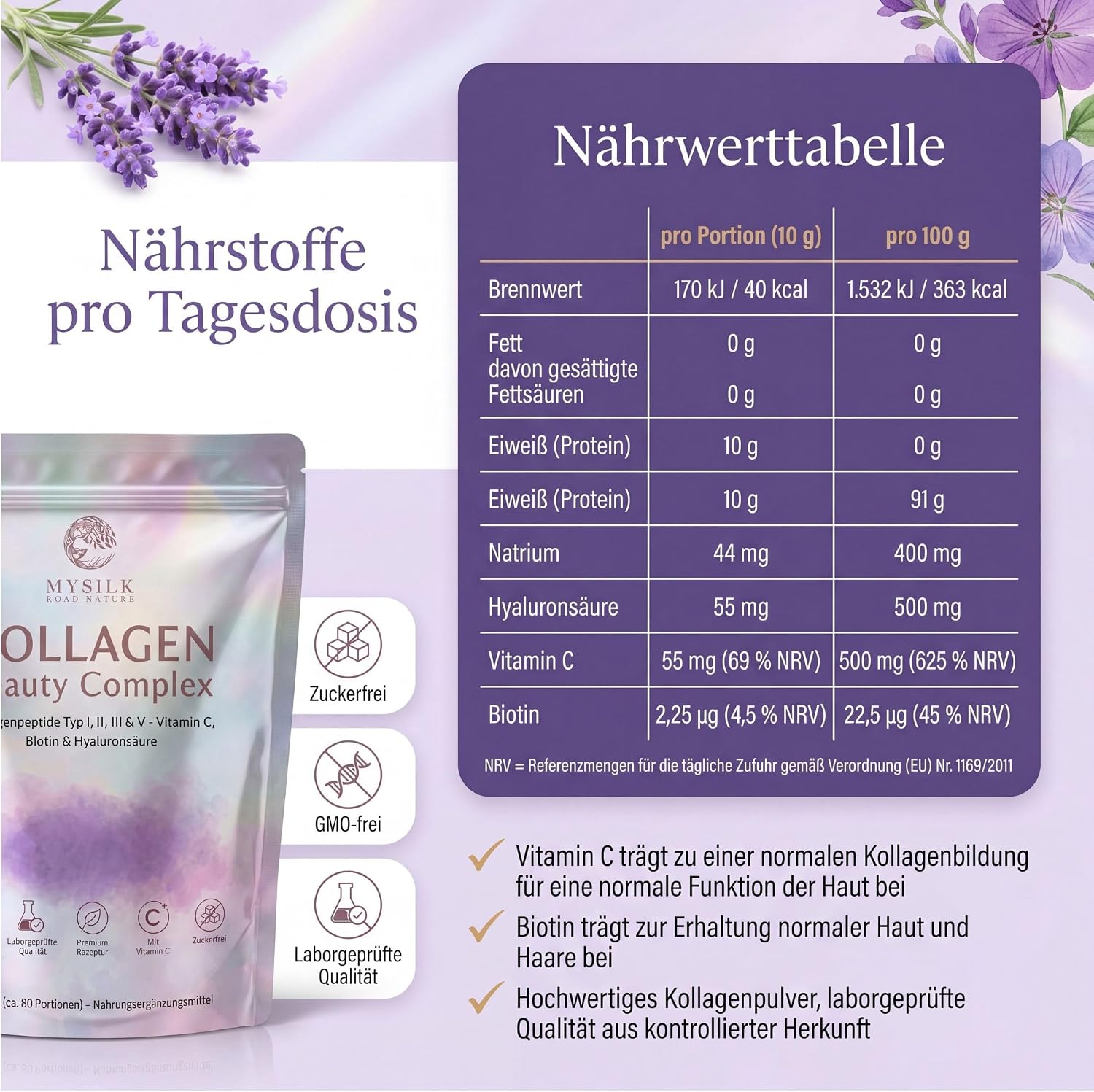 Kollagenpulver 900 g – Nährwerttabelle