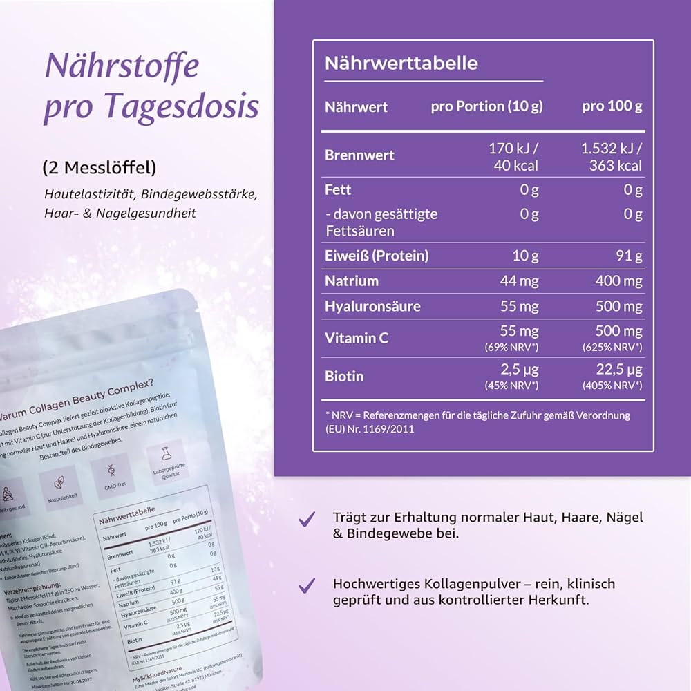 Collagen Beauty Complex – Kollagenpeptide Typ I, II, III & V mit Vitamin C, Biotin & Hyaluronsäure